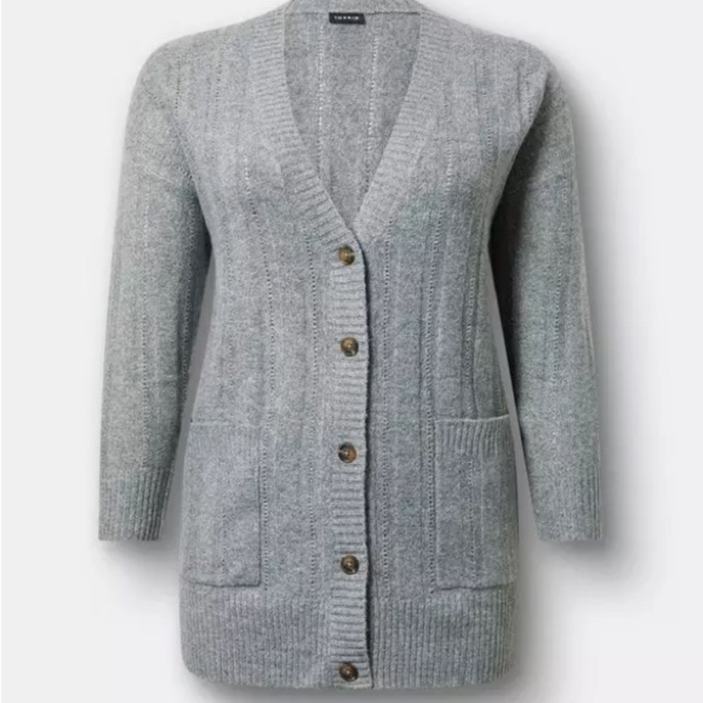 torrid Grey Longline V-Neck Button Cardigan